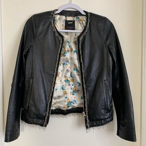 Ted Baker Black Leather Jacket with Butterfly Lining